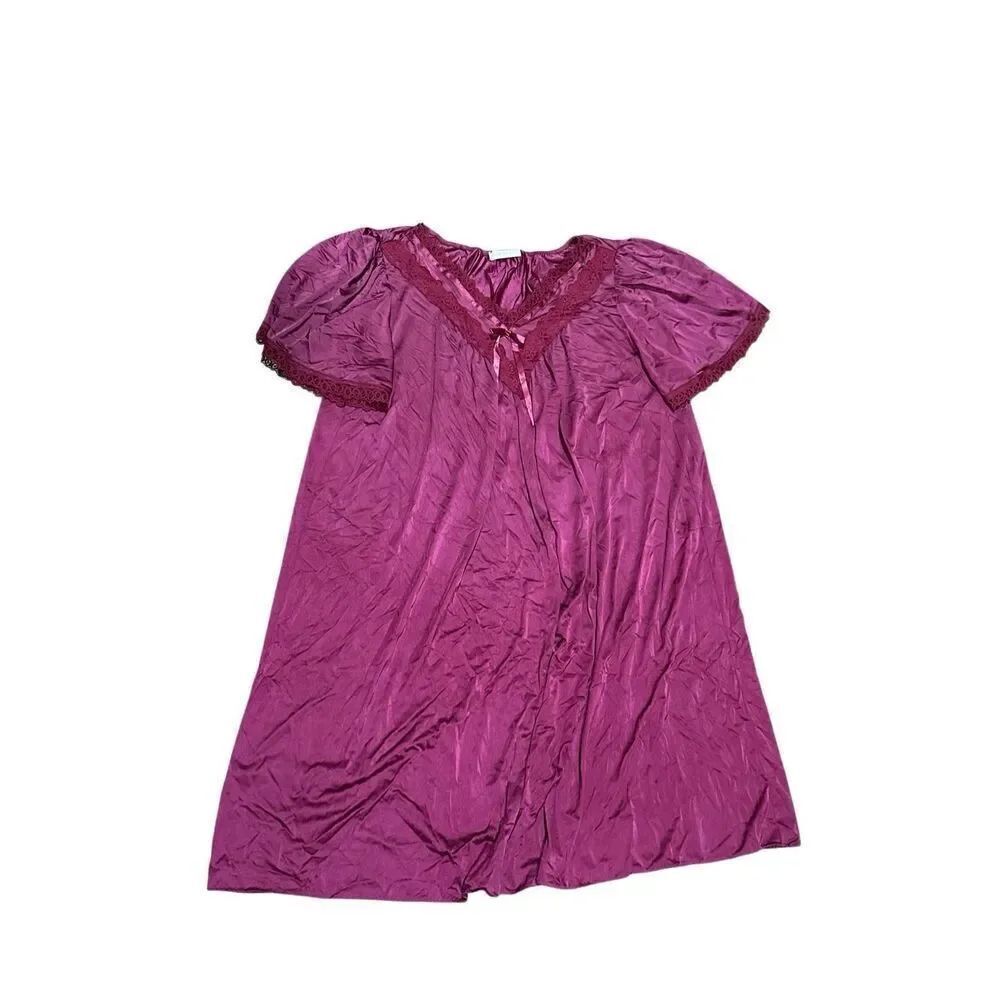 Miss Elaine vintage lace ribbon night gown L